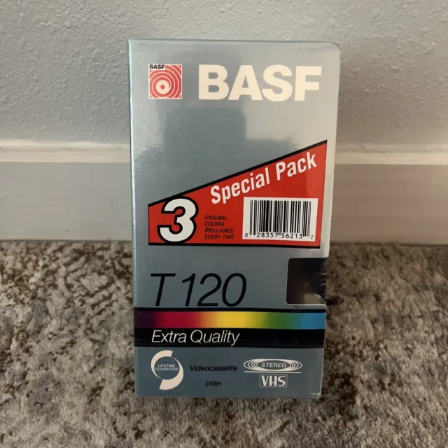 BASF T120 3 Pack Blank 6 Hour VHS Tapes Stereo Extra Quality New Sealed