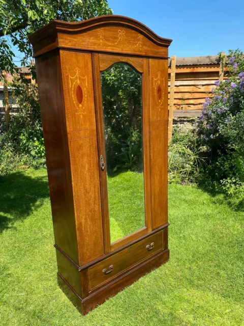 Antique Inlaid Mahogany Hall Coat Cupboard Single Wardrobe
