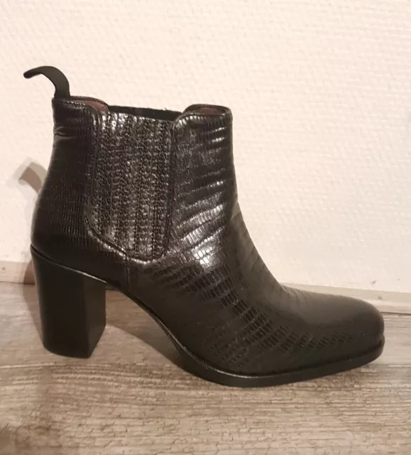 Destockage Bottines Cuir Noir Taille 37 / Boots Cuir Noir / Pointure 37 H405