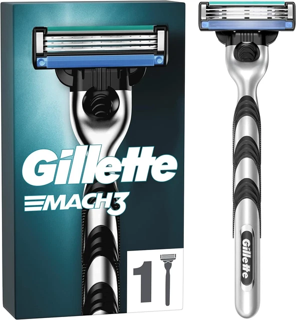 Herren Gillette Mach 3 Rasiergriff + 1 Rasierklinge Kopf präzis geschnittener Stahl neu