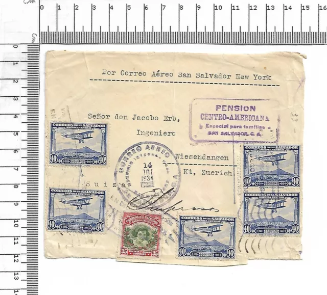 1934 correos de el Salvador servicio Aereo America Central 40c Jenny x5 ; 61156
