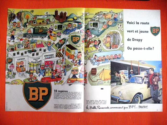 Publicite De Presse Bp Excursion Route Vert Et Jaune Illustration Dropy Ad 1966