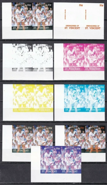Grenadinen St. Vincent 606/9+611+613 postfr./mnh Tennis je 9 proofs -02880