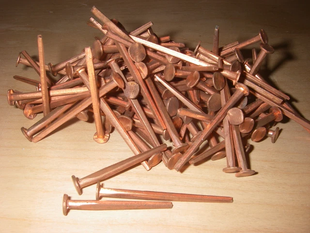 COPPER 1 1/4--2 " mixed Vintage Cut Shank Solid Copper Nails  5/16 Head (300+)