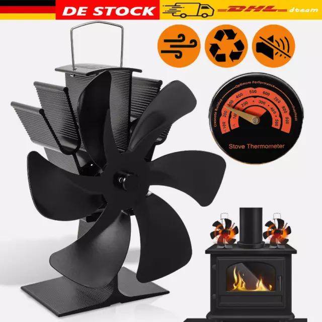 6 Flügel Ofenventilator Kaminofen Ventilator Stromloser Lüfter Stove Fan Gebläse