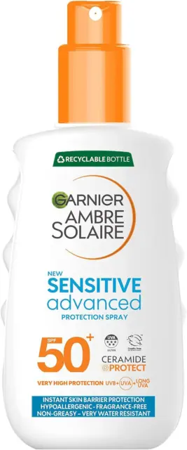 Garnier Ambre Solaire 50+ spray crema solare avanzata sensibile, fattore 50 e