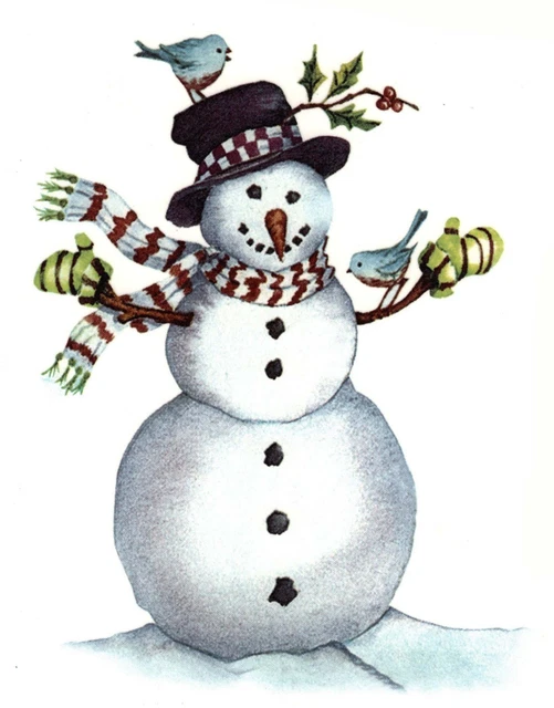 Calcomanías de cerámica tobogán azul Happy Snowman 2 piezas 4"" X 3