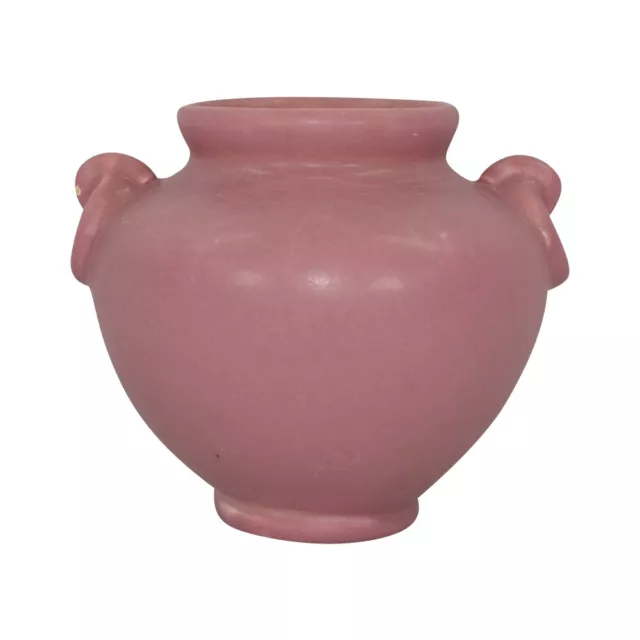 Camark 1930s Vintage Arts And Crafts Pottery Matte Pink Ring Handled Vase 3