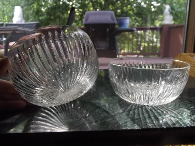 2 Finger Bowls, American Brilliant Period Cut Glass Crystal Prism Notched miters