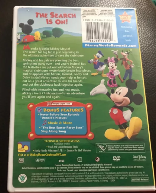 DISNEYS MICKEY MOUSE Clubhouse: Mickeys Great Clubhouse Hunt (DVD, 2007 ...
