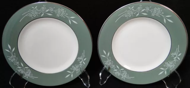 Syracuse China Candlelight Bread Plates 6 1/4" Green Rim Set of 2 Excellent