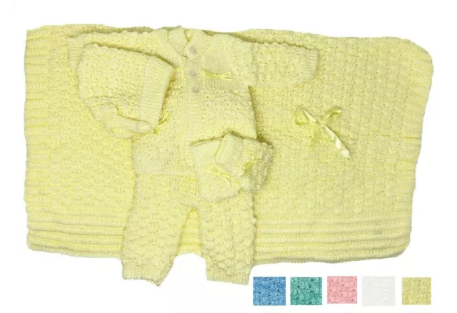 Crochet Baby Blanket and Hat Newborn Outfit Set Mittens Pants Sweater Girl Boy