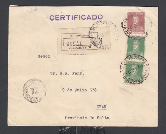 Argentina 1935 Registered Cover Buenos Aires To Oran Salta