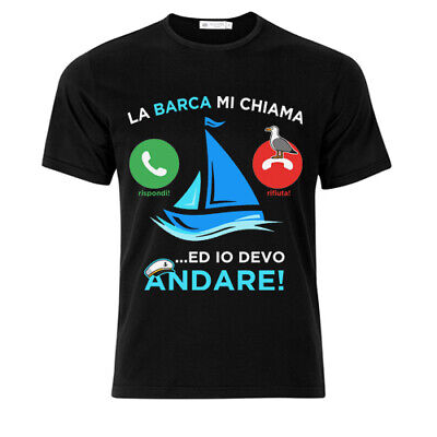 T-shirt uomo maglietta LA BARCA CHIAMA DEVO ANDARE divertente, nera, estate!
