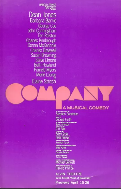 Company Herald Flyer Ad, Dean Jones, Elaine Stritch, D. McKechnie, OBC, NYC 1970