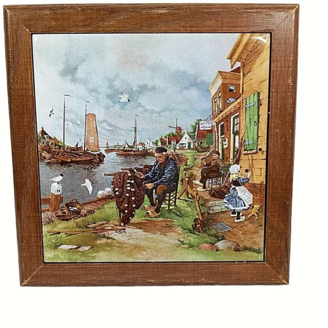 Dutch Tile Trivet Ter Steege BV Holland Fisherman Repairing Net Netherlands 6"