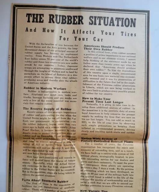 Rubber Rationing After Pearl Harbor WWII Firestone Dec 1941 Ad ~8.5x18.5"