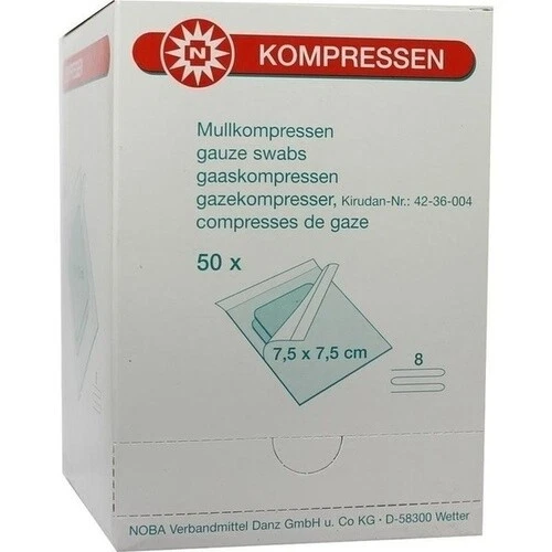 MULLKOMPRESSEN 7,5x7,5 cm steril 8fach, 100 St PZN 07385730