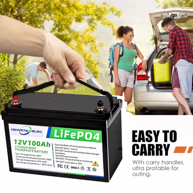 12V 100Ah Lithium Iron Battery LiFePO4 Rechargeable Deep Cycle RV Camping Power