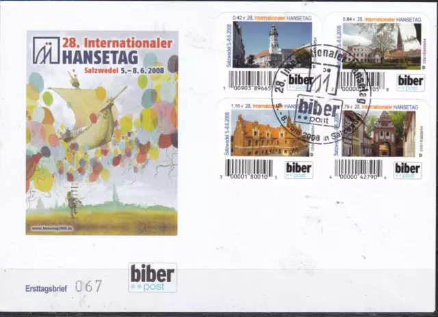 Privatpost. Biberpost. 28. Internationaler Hansetag, auf FDC Nr. 67