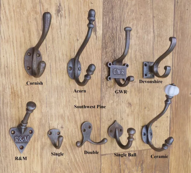 Antique Vintage Style Cast Iron Coat Hooks -Choice Of Design & Size x 1 Hook 3