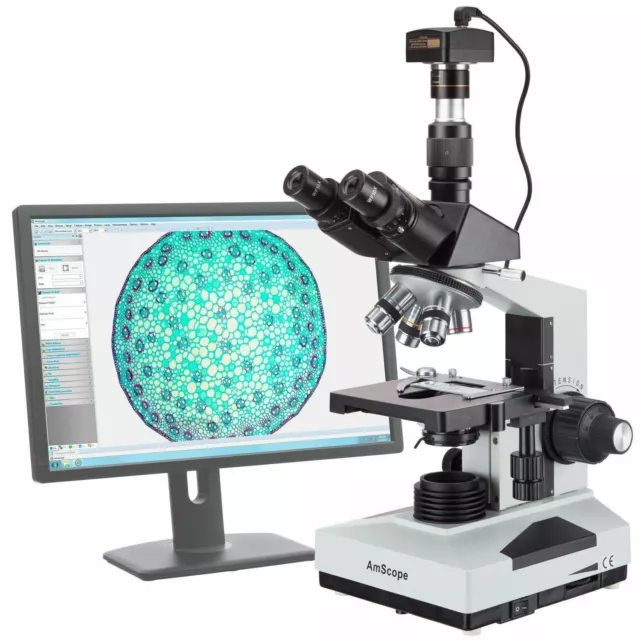 AmScope 40X-1600X Labo Trioculaire Microscope+5MP USB Caméra + Deux Couches 3D