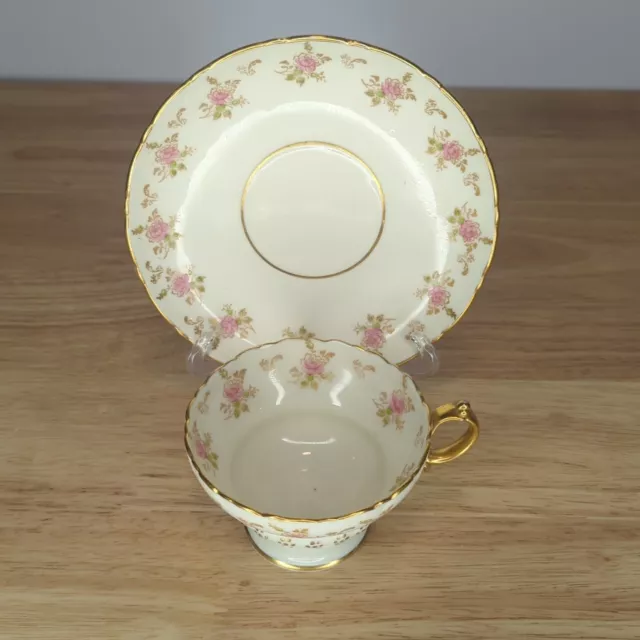 Willets Belleek Pink Teacup and Saucer Gold Gilt Rose Handpainted Porcelain 2