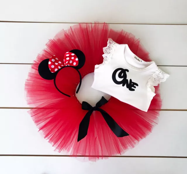 Red & Black Minnie Mouse Cake Smash Outfit 3 Piece First Birthday Set Baby Girl