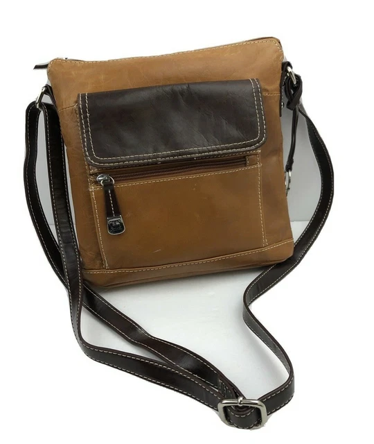 Giani Bernini Handbag Purse Brown Leather Crossbody Two Tone Organizer