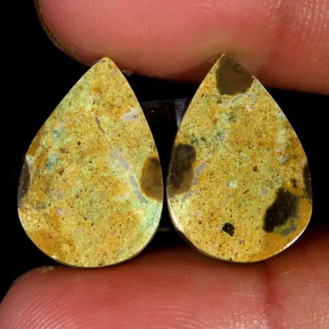 12.20Cts.Natural Chert Breccia black dots matched pair Pear Cab 12x18x3mm Gems