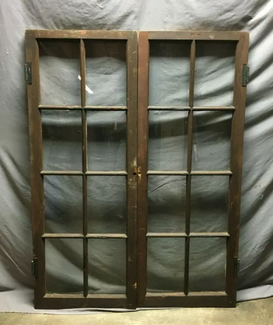 Pair Antique 8 Lite Casement Cabinet Cupboard Window Doors VTG 20x53 Old 901-21B