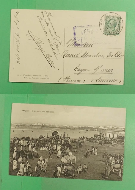 DR WHO 1917 ITALY USED IN LIBYA BENGASI WWI CENSORED POSTCARD j46452
