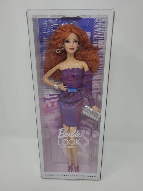 Mattel 2014 City Shine The Look Barbie Doll Curly Red Hair Purple Metallic Dress