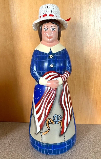 Betsy Ross Painted Glass Mrs Butterworth Bottle UNIQUE Patriotic signed