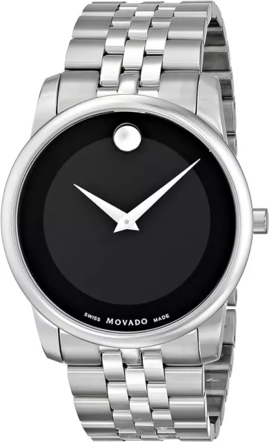 New Movado Museum 40mm Steel Black Dial Quartz Mens Watch 0606504