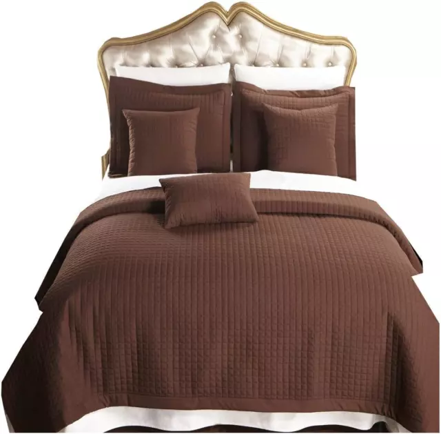 Checkered Style Soft and Plush Coverlet, 3PC Set Stitched Filled Bedspread, Extr