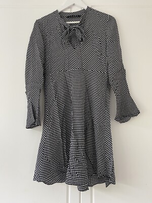 Black White Polka Dot Frill Dress Zara Eur M Summer Holiday Party Glam Smart