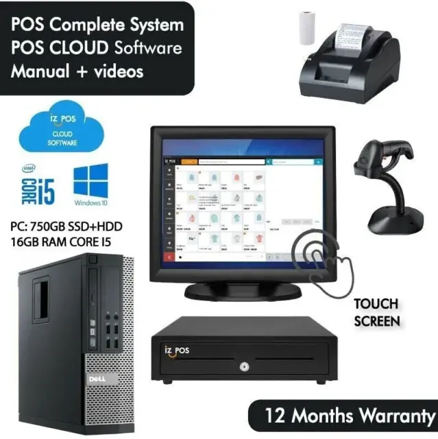 Cloud POS Touch screen system CPU i5 750gb 16gb + CRM Software point of sale BT