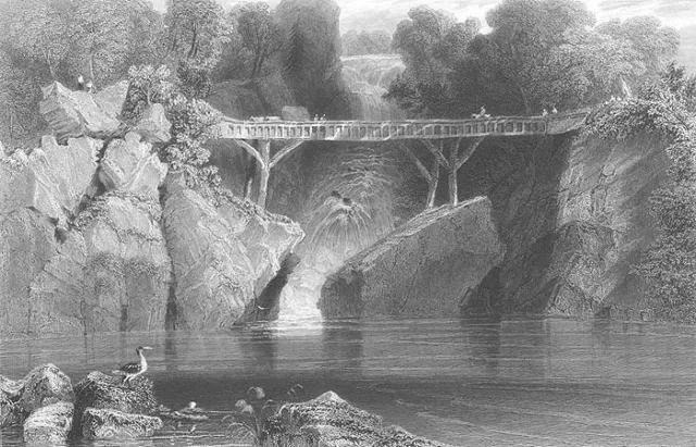 Old WOODEN BRIDGE NORWICH HANOVER LEWISTON ~ 1838 Landscape Art Print Engraving