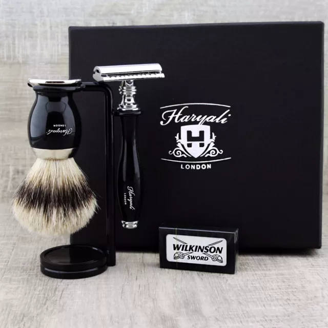 Classic 5 Piece Shaving Set |DE Safety & SilverTip Badger Brush | Men's Gift Kit