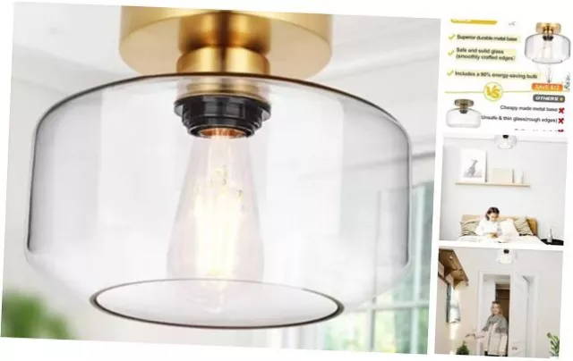 Industrial Semi Flush Mount Ceiling Light Brushed Gold, Brushed Gold ($12 Bulb)