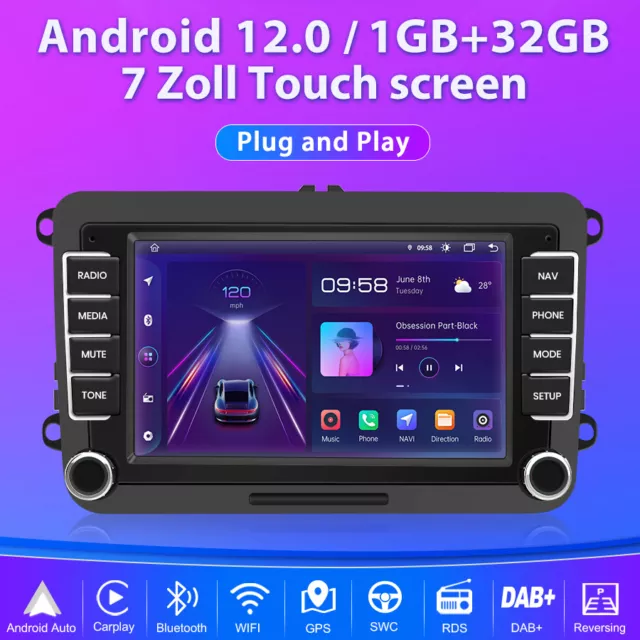 1+32G 7"Android12 Für VW/Skoda/Seat Autoradio RDS DAB SWC Blutooth Carplay WIFI 2