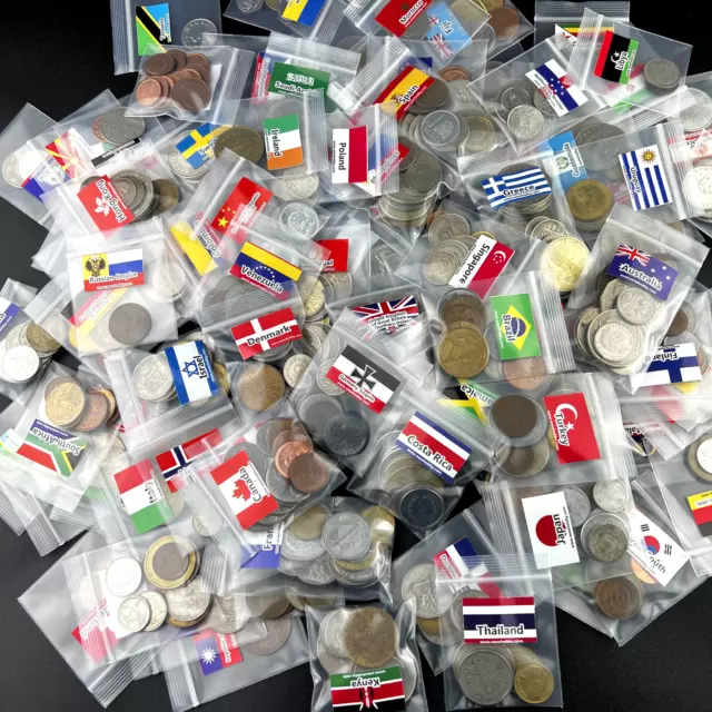 Coin Collection Lot: 573 Different World Coins with Flags for a Binder!