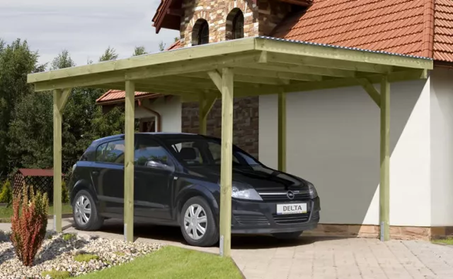 Einzelcarport 300x500 cm + BEDACHUNG Carport Garage Holz Unterstand Flachdach