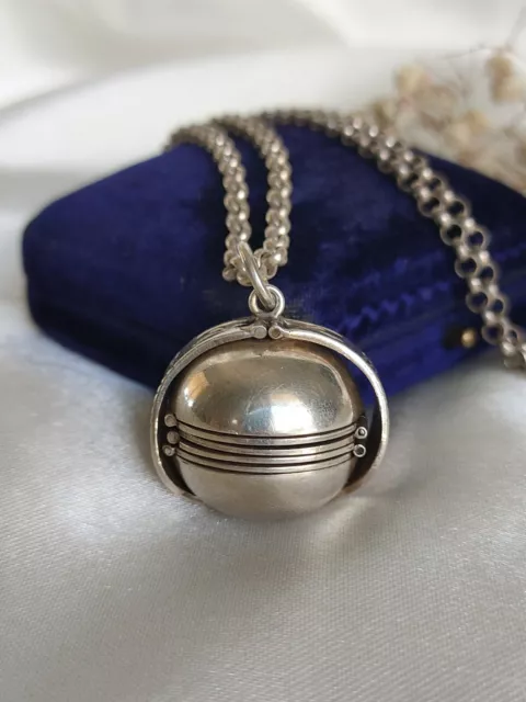 Vintage 925 Sterling Silver Masonic Orb Locket Fob Pendant & Belcher Chain