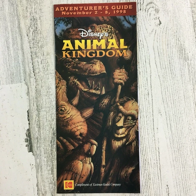 1998 WALT DISNEY World Animal Kingdom Adventurers Guide Map November 2 ...
