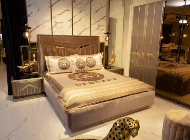 Design Bett Polster Betten Doppelbett Ehe Möbel Luxus Schlafzimmer Bettrahmen