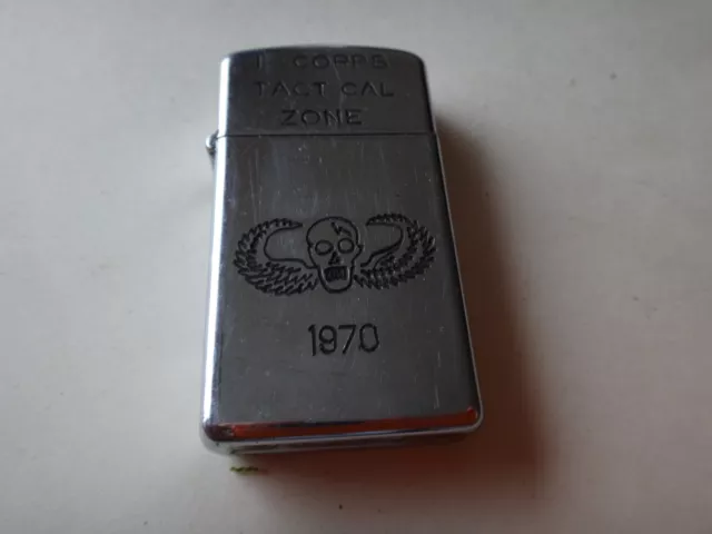 Vietnam War Zippo Slim Lighter I CORPS TACT CAL ZONE, USSF Winged SKULL 1970