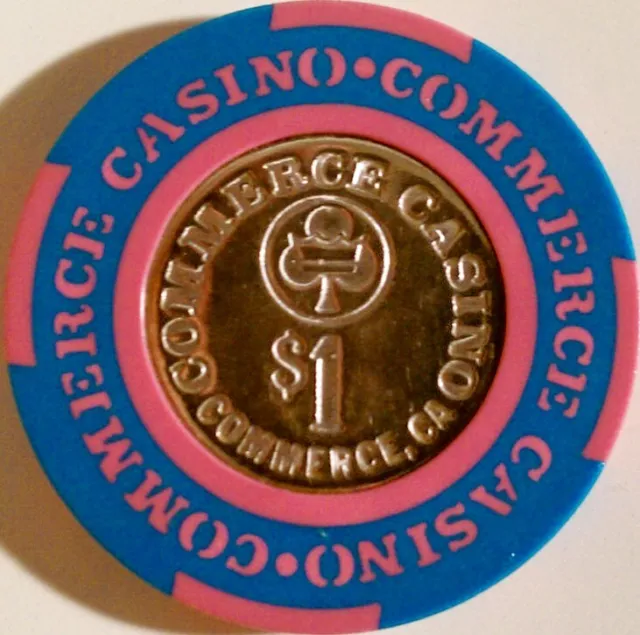 Old $1 COMMERCE CASINO Casino Poker Chip Vintage Antique BJ Mold Commerce CA