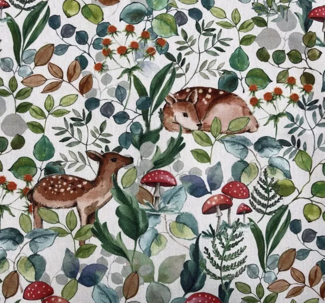 Bambi Deer Hedghog Cotton Fabric by Meter Botanical Design Kids Beadroom